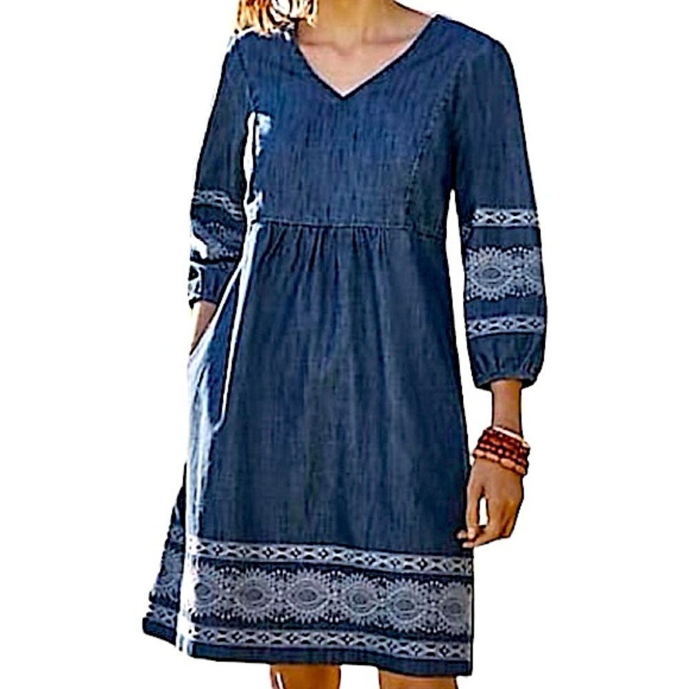 J. Jill Blue Embroidered Dress
